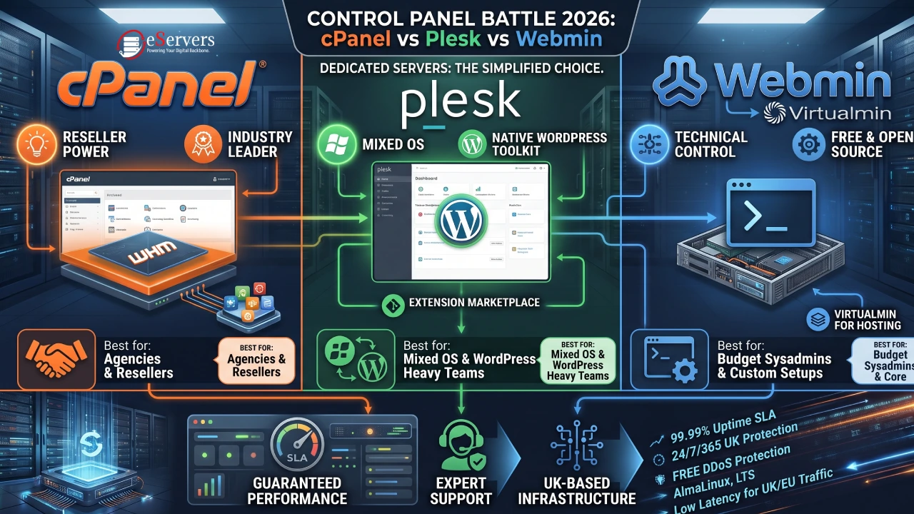 cPanel vs Plesk vs Webmin Control Panel Comparison